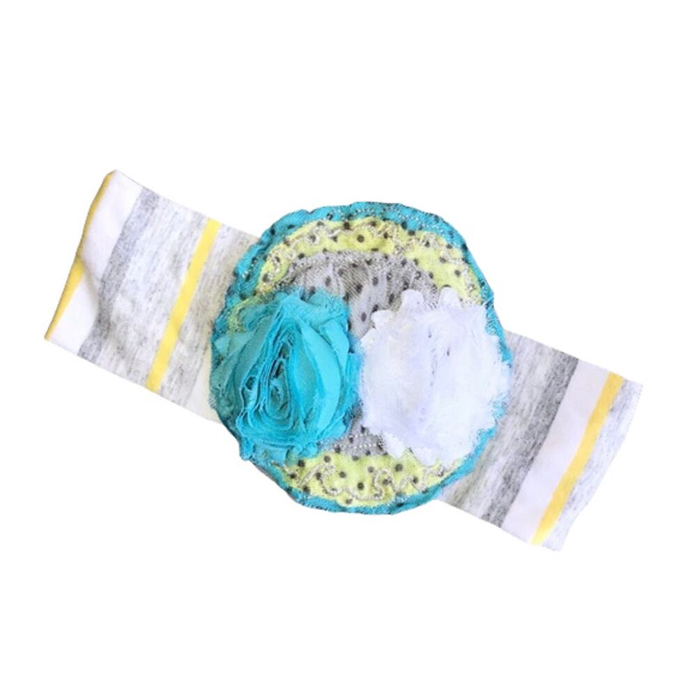 ZaZa Couture Baby Girl Headband Aqua White‎ Lime Rosette Lace Boutique Small